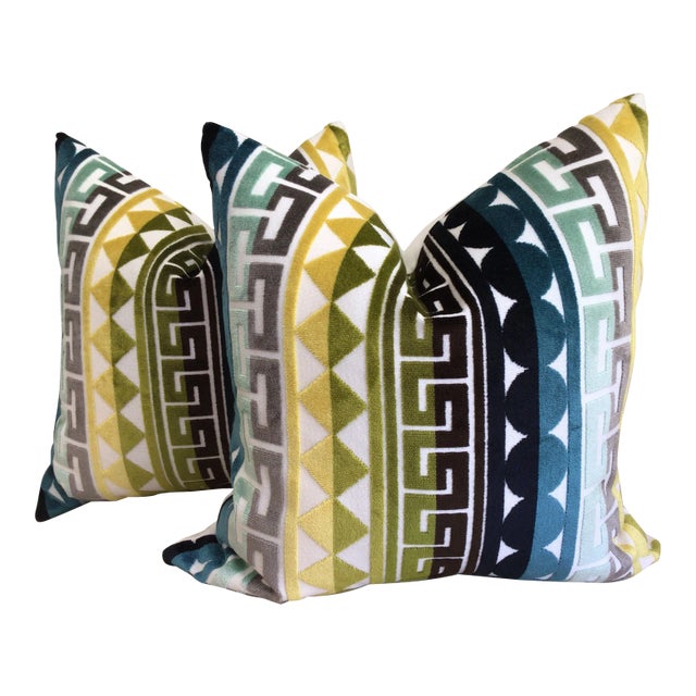 Jonathan Adler “Seurat” Seaside Down Fillled Pillows- a Pair For Sale