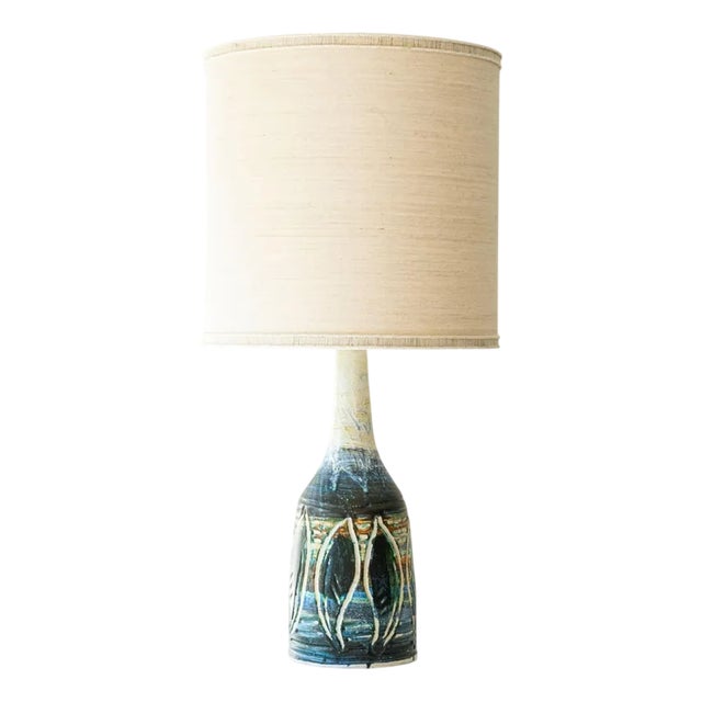 Large Blue Green Ceramic Table Lamp by R. Houben, 1970 For Sale