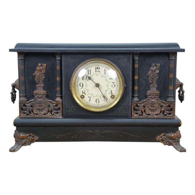 Antique Sessions Neoclassical Figure With Lyre Key Wound Mantel Clock For Sale
