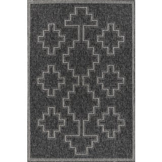 Momeni Contemporary Indoor/Outdoor Hampton Fog Rug in Black, 2' x 3' For Sale