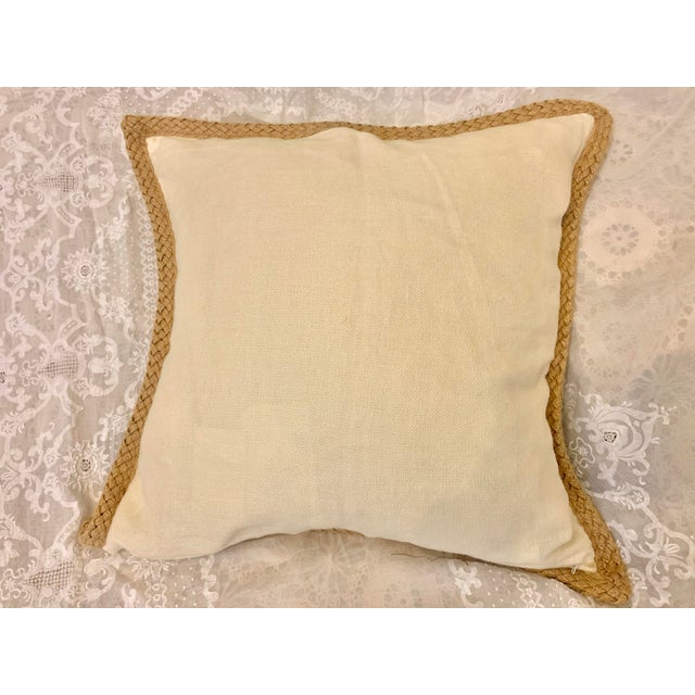 Pottery Barn 2012 Decorative Pillow 100% Linen Fabric Braided Jute Trim Ivory 20” X 20” For Sale - Image 12 of 12