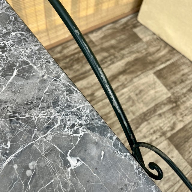 Mid Century Wrought Iron Marble Top Patio Serving Cart in the Salterini Style. Circa 1960s For Sale - Image 15 of 17