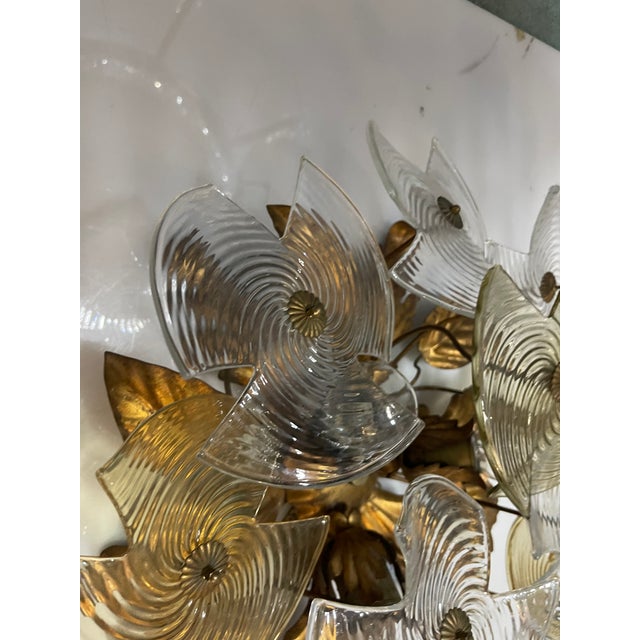 Murano Glass Flower Flush Mount with Tole Gilt For Sale - Image 9 of 13