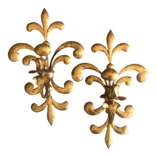 Vintage Italian Tole Fleur-De-Lis Candle Sconces - a Pair For Sale