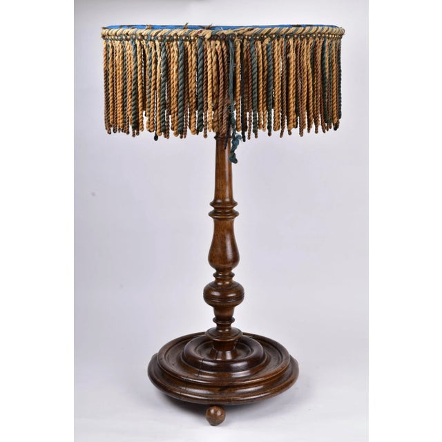 19th Century Antique Walnut Side Table With Micro Beaded Top Hand Needlework For Sale - Image 5 of 13