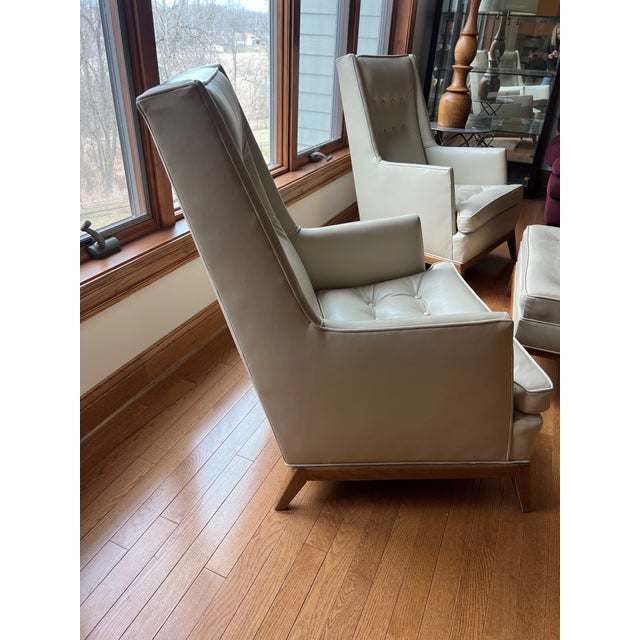 Mid-Century Modern 1960s Vintage Mid-Century Modern Th Robsjohn-Gibbings White Leather Chairs With Ottoman - 3 Pieces For Sale - Image 3 of 8
