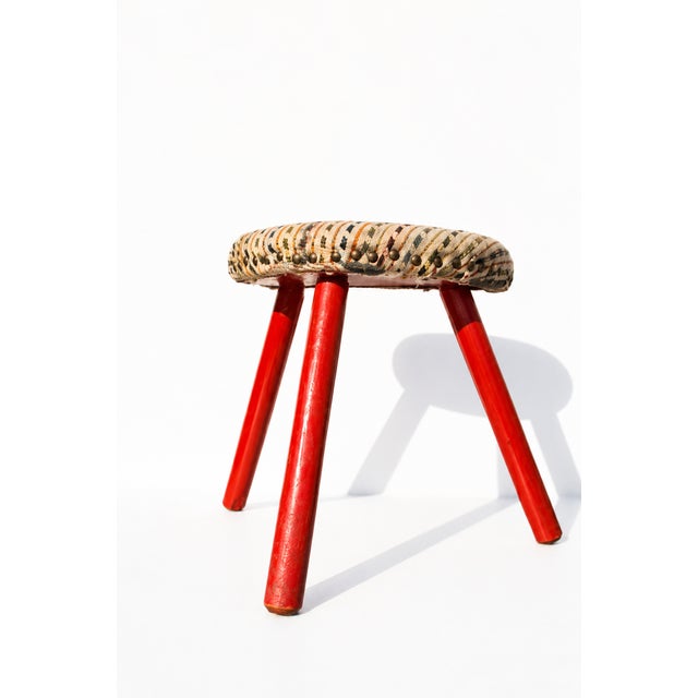 Mid-Century Modern Oval Tripod Ottoman in Kilim Brocade Fabric, 1960s For Sale - Image 3 of 10
