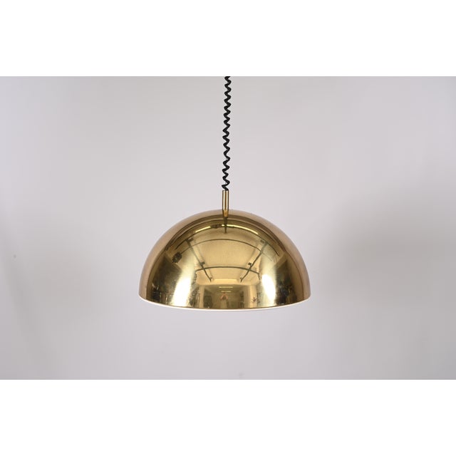 Mid-Century Modern Mid-Century Italian Gilt Metal Pendant Lamp Attributed to Franco Albini, 1970s For Sale - Image 3 of 18