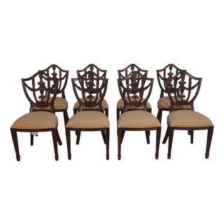 Set of 8 Maitland Smith Shield Back Mahogany Dining Room Chairs For Sale