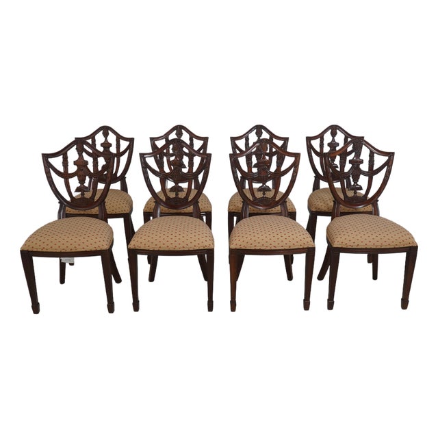 Set of 8 Maitland Smith Shield Back Mahogany Dining Room Chairs For Sale