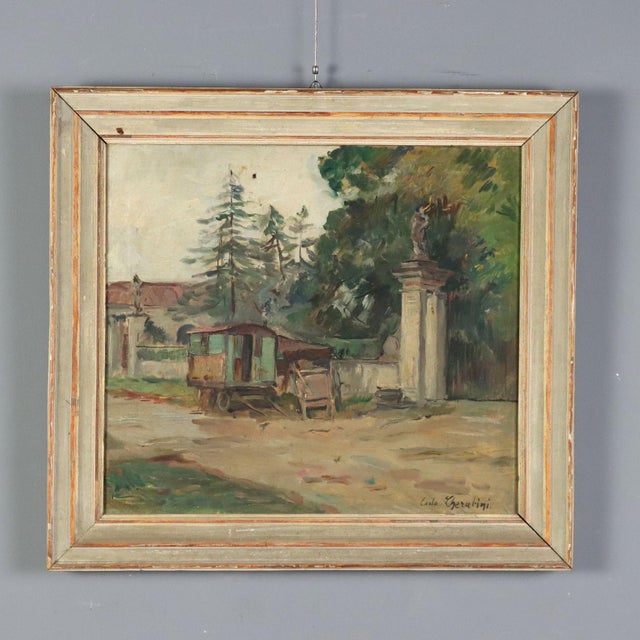 Carlo Cherubini, Landscape with Villa Entrance and Caravan, Oil Painting on Canvas, Framed For Sale - Image 9 of 9