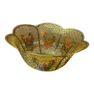 VTG Plique-a-Jour Cloisonné Enamel 5” Scalopped Bowl For Sale