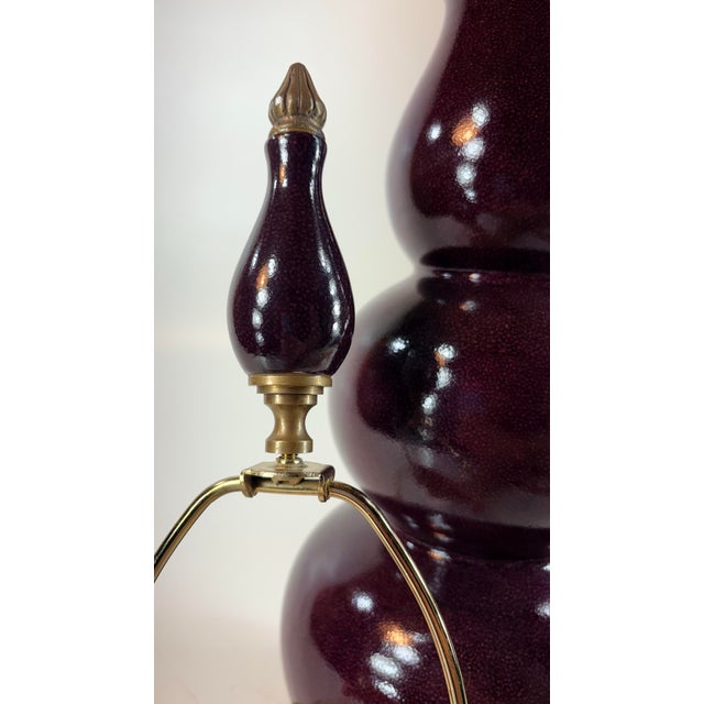 Late 20th Century Lamp Eggplant Color Castilian Ceramic & Bronze With Original Finial For Sale - Image 9 of 12