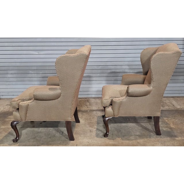 Wood Late 20th Century Pair of Henredon Mahogany Custom Folio Collection Wing Chairs Carved Shell Knees For Sale - Image 7 of 10