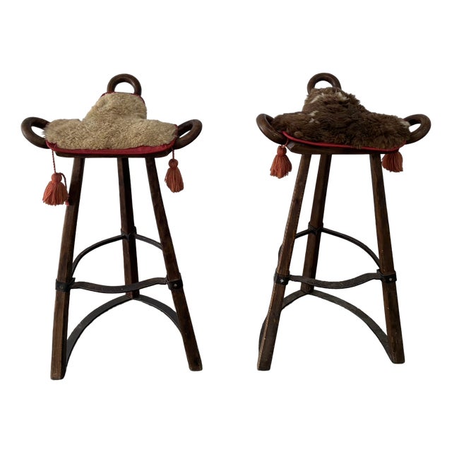 Vintage Brutalist Marbella Stools attributed to Sergio Rodrigues, 1970s, Set of 2 For Sale