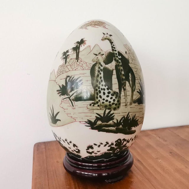 1970s Vintage Porcelain Egg with African Safari Animal Style Decoration, 1970s For Sale - Image 5 of 14
