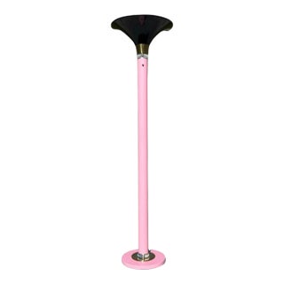 Postmodern Art Deco Pink Black Acrylic Shade Touchier Floor Lamp in Brass and Lucite, 1980s For Sale