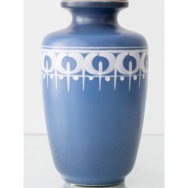 Vintage Blue and White Gouda Pottery Table Lamp with New Liberty London Shade For Sale - Image 4 of 12