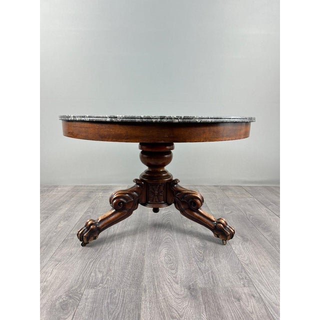 Napoleon III Carved Wooden Pedestal Table with a Marble Top For Sale - Image 5 of 8