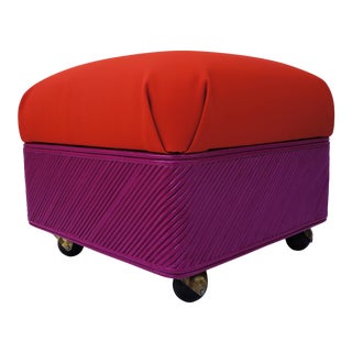 Modern Global Furniture Miami Refinished Split Reed Rolling Ottoman For Sale