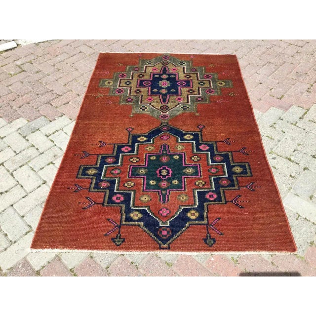 Red 1960s Hand Knotted Red Turkish Area - 46.5" X 69" For Sale - Image 8 of 8