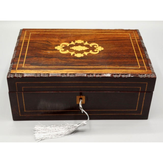 19th-Century English Rosewood Jewelry Box, Lock & Key For Sale - Image 10 of 11