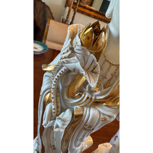 Vintage Porcelain Guanyin Statues - Quan Yin Gold Gilt L 18" Pair C1915 Rare For Sale - Image 11 of 18