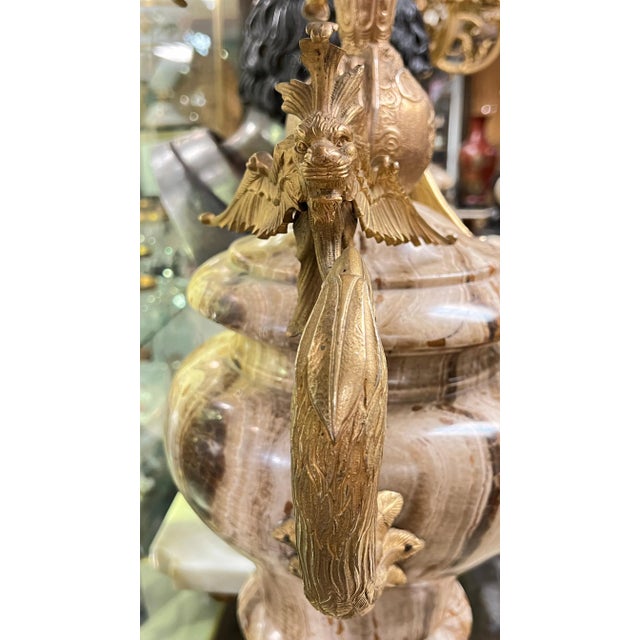 Bronze Monumental Gilt Bronze and Marble Torchieres - A Pair For Sale - Image 8 of 12