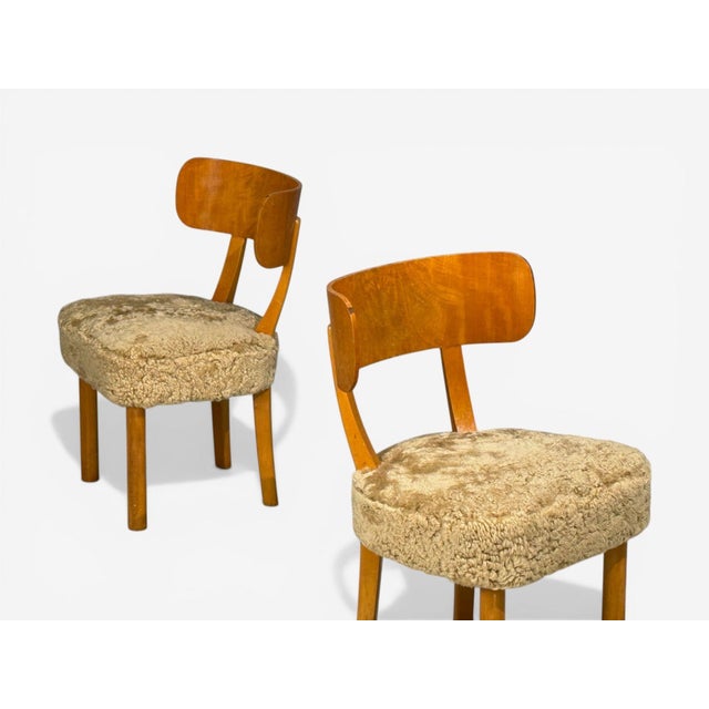 1930s Axel Einar Hjorth, Rare Birka Chairs, Birch, Honey Sheepskin, Sweden, 1930s For Sale - Image 5 of 12