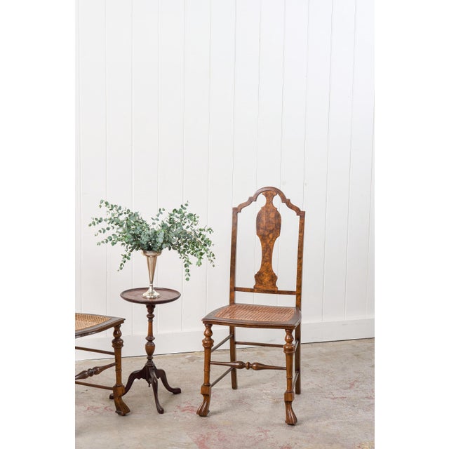 Pair of 19th Century Burl Walnut Hand Tied Cane Seat Chairs For Sale - Image 9 of 18