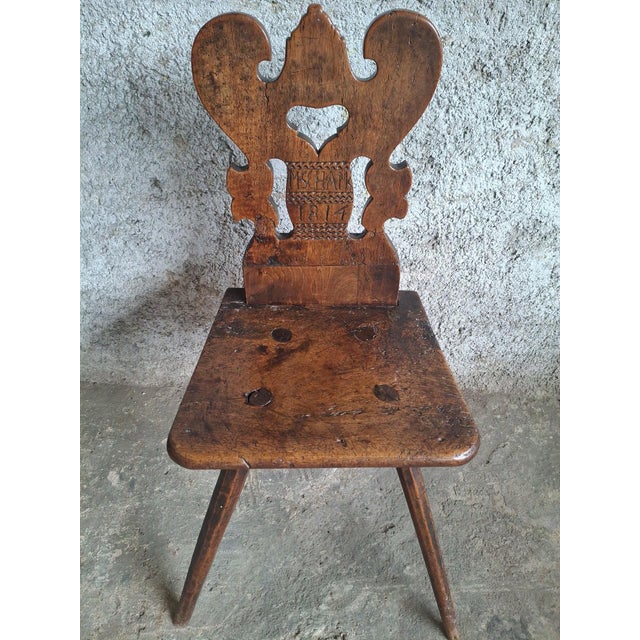 German Peasant Chair with Heart Carving an Initials, 1814 For Sale - Image 9 of 9