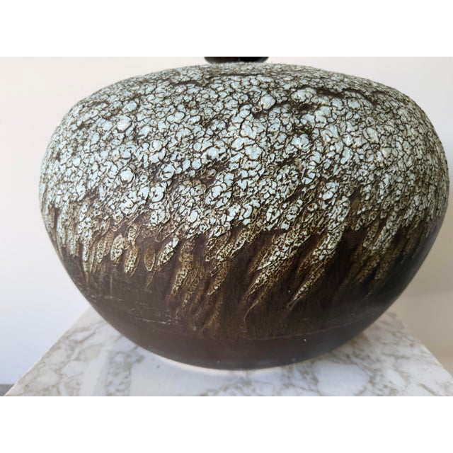 Brown Large Vintage Textured Glazed Studio Pottery Bud Vase For Sale - Image 8 of 12