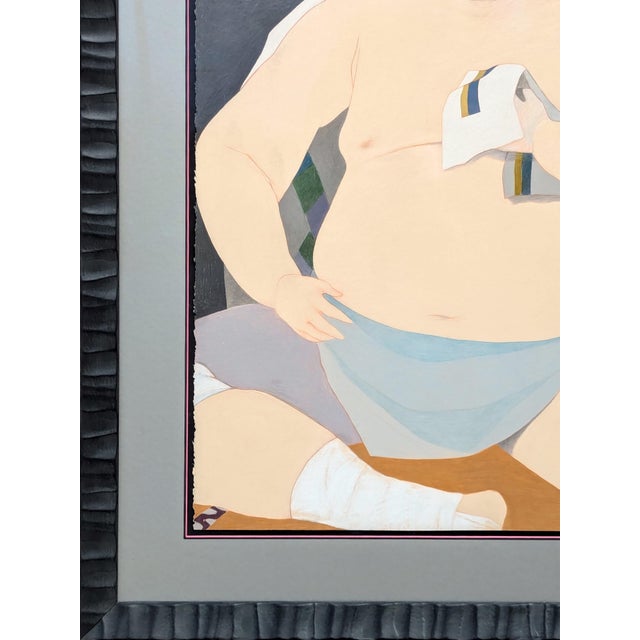 Phyllis Steele Modern Pastel Figurative Drawing of a Seated Resting Sumo Wrestler with Kimono, 20th Century For Sale - Image 9 of 12