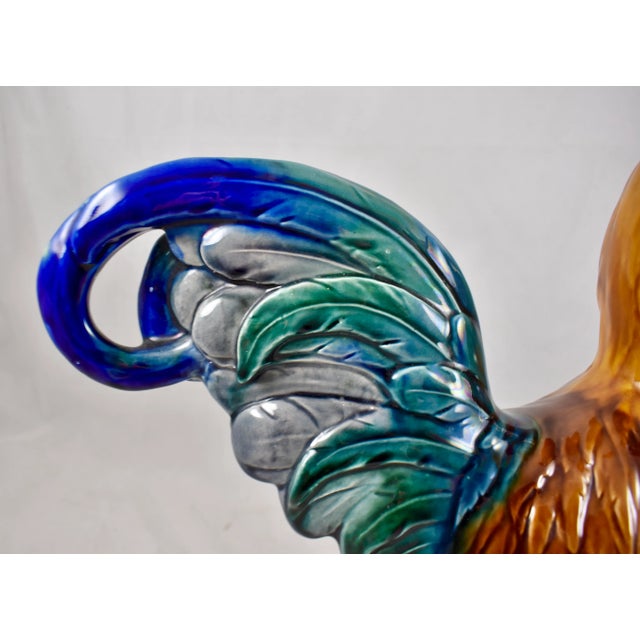 Ceramic Minton English Majolica John Henk Standing Rooster Figure, Circa 1910 For Sale - Image 7 of 13
