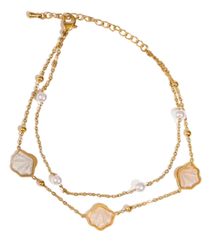 Pearl Seashell Dreams Gold Anklet