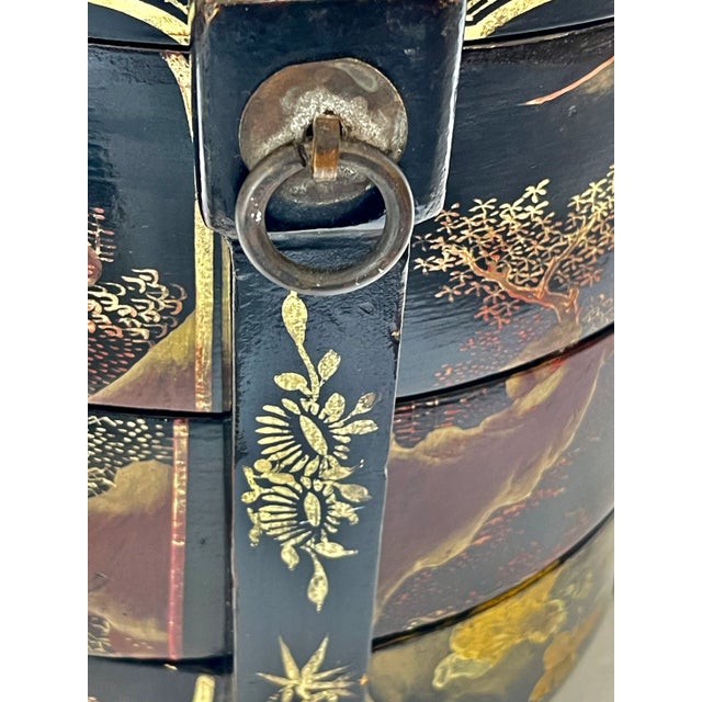Qing Dynasty Chinese Black and Gold Lacquer Multi-Tiered Wedding Box For Sale - Image 10 of 18