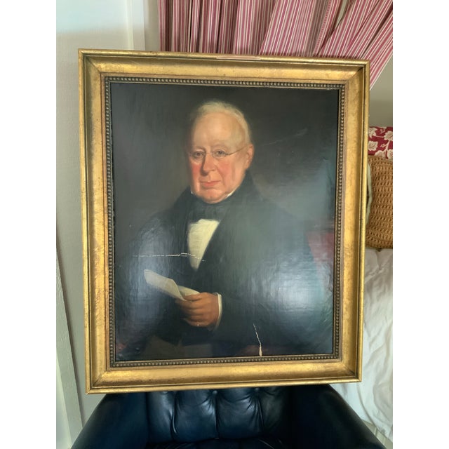 Antique 19th Century Oil Portrait of a Gentleman in Heavy Gilt Frame – Victorian Marouflage Painting For Sale - Image 12 of 12