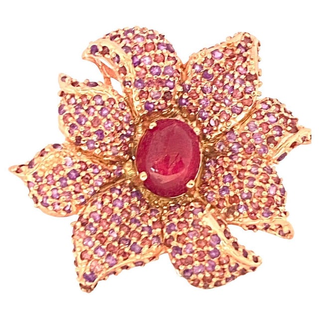 Bochic "Orient" Natural Ruby & Rhodolite Cocktail Ring Set In 18K Gold&Silver For Sale - Image 15 of 18