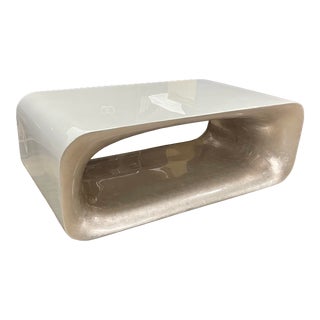 Vanguard Furniture White Lacquer and Silver Leaf Retro Cocktail / Coffee Table For Sale