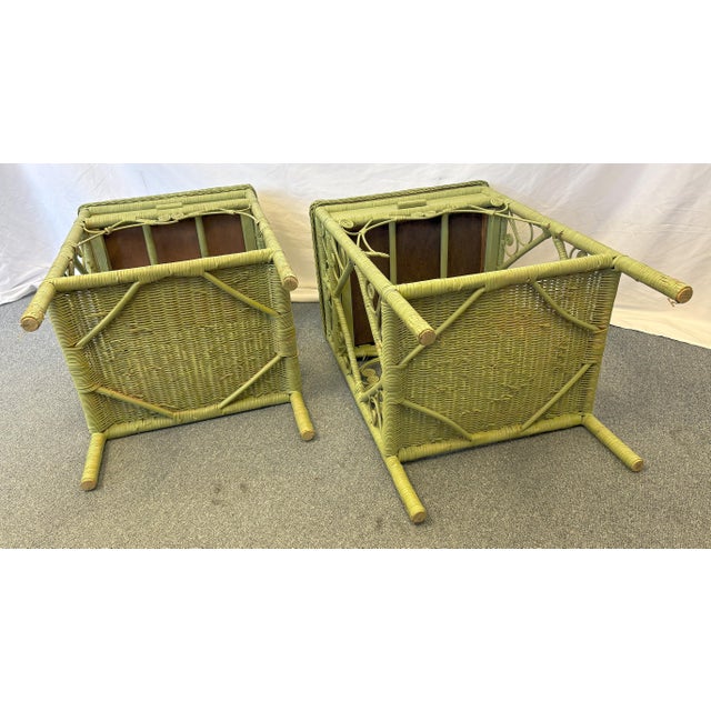 1970's Peacock Wicker End Tables- A Pair For Sale - Image 14 of 15
