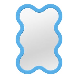 Compact Contemporary Wavy Wall Mirror – Light Blue Hvyli 6 by Oitoproducts For Sale