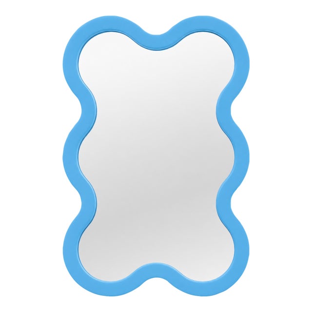 Compact Contemporary Wavy Wall Mirror – Light Blue Hvyli 6 by Oitoproducts For Sale