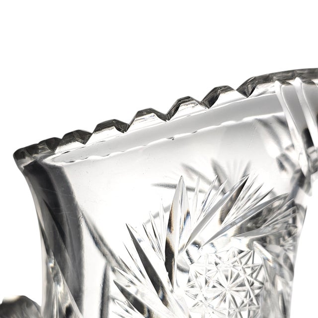 American Brilliant Cut Glass Pitcher Antique Abp Pinwheel Pattern Step Mouth & Hobstar Handle For Sale - Image 9 of 12