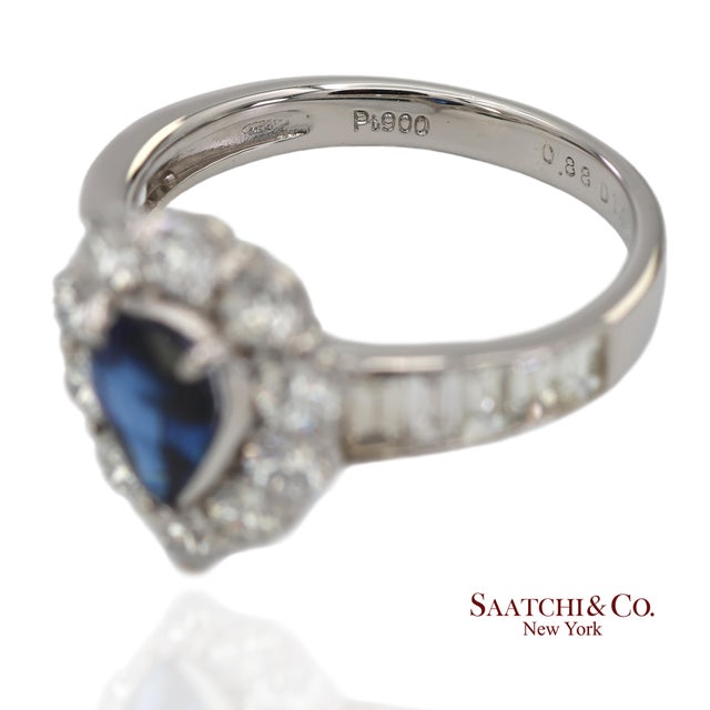 Blue Gia Certified Platinum 900 Blue Sapphire and Natural Diamond Ring, Size 6.25 For Sale - Image 8 of 13