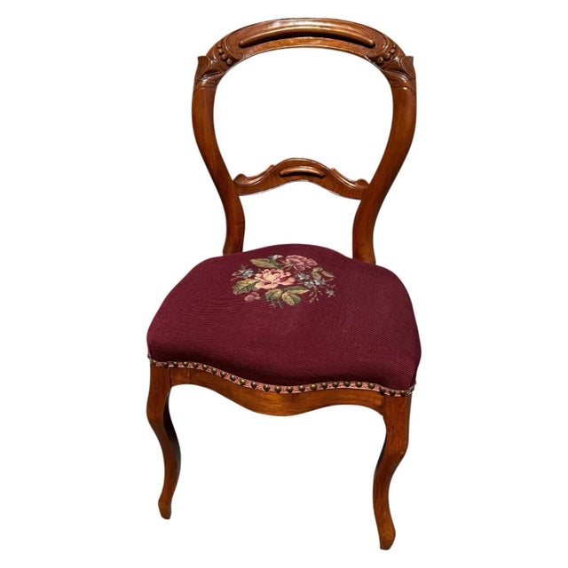 Pair Antique C1880 Victorian Walnut Side Chairs Needlepoint French Polished For Sale In Philadelphia - Image 6 of 18