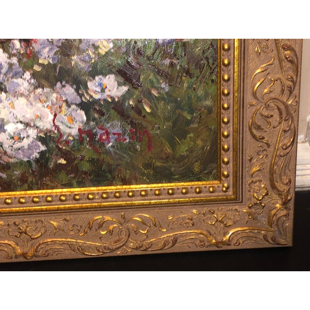 Exquisite large-scale impressionistic oil painting depicting a sunlit European country landscape. The vibrant composition...