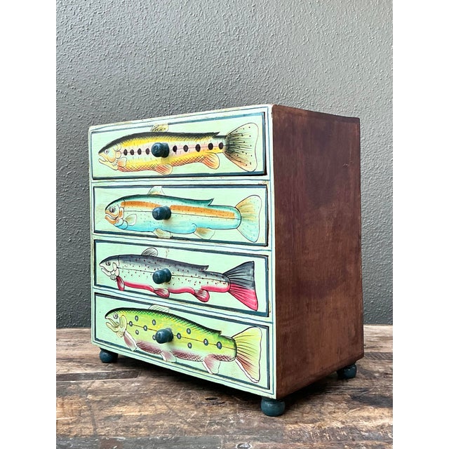 Vintage Hand Painted Fish Table Top Chest For Sale In West Palm - Image 6 of 12