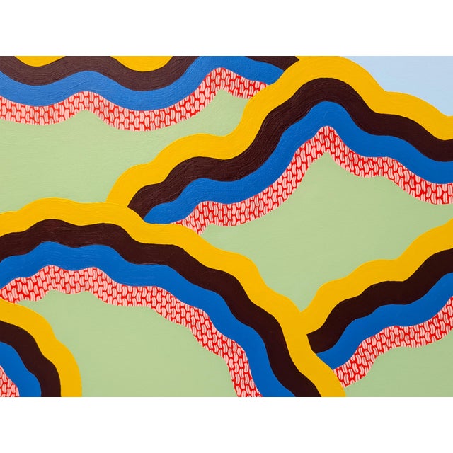 Contemporary 2026 "Ridges" Contemporary Blue, Green, Red, & Yellow Patterned Abstract Landscape Painting By Tina Ruyi For Sale - Image 3 of 7