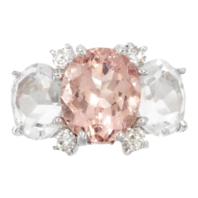 Christina Addison Medium Gum Drop™ Ring With Kunzite and Rock Crystal and Diamond For Sale