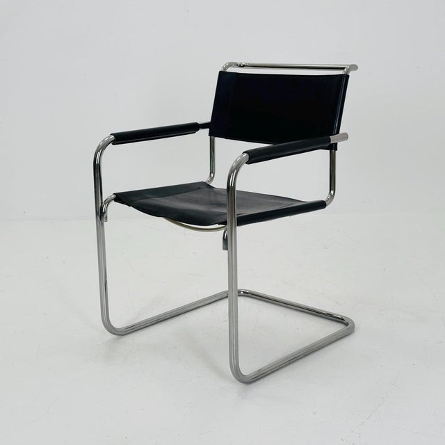 Vintage S34 Cantilever Chair in Black Leather by Mart Stam for Thonet, 1980s For Sale - Image 10 of 11